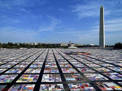 AIDS Memorial Quilt in Front of Washington Monument