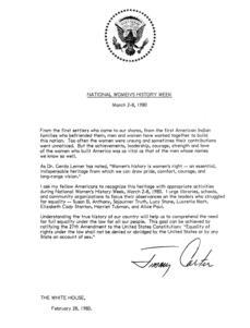 President Carter's Proclamation of National Women's History Week