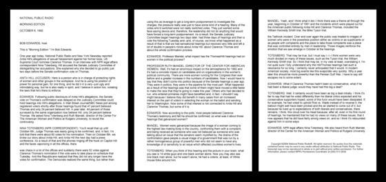 Nina Totenberg's Report, "Hill's Sexual Harassment Charges 1 Year Ago," October 6, 1992 Nina Totenberg's Report, "Hill's Sexual Harassment Charges 1 Year Ago," October 6, 1992