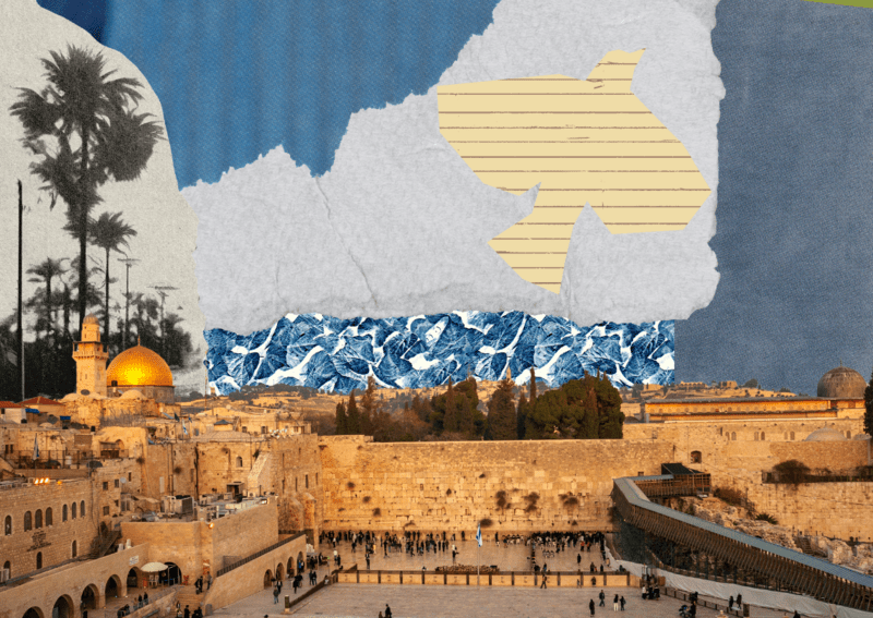 Image of the city of Jerusalem with a dove in the sky