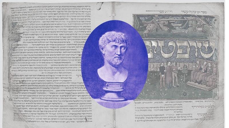 Collage by Dilan Payne, bust of Lucretius.