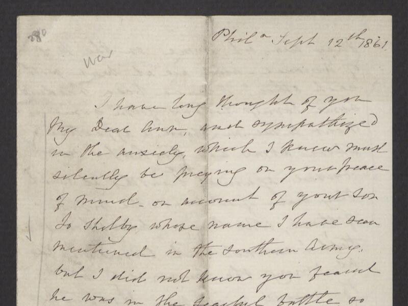 Rebecca Gratz Civil War Letter to Anna Maria Boswell Shelby Gratz—September 12, 1861. 