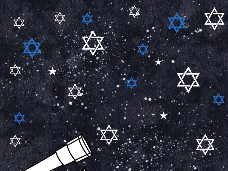 Collage of telescope and stars of david