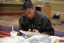 Victoria Raggs creating art at Artful Disclosure Facilitators' Workshop
