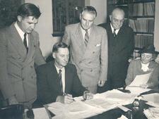 Afrikaans literary advocate Sarah Goldblatt with the translation committee of “Die Stem,” 1952.