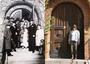 Jen Richler's grandparents in front of the Malmo synagogue where they got married, 1948; Jen in front of same synagogue, 2011