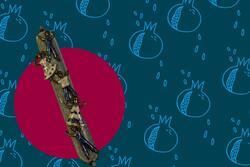 Mezuzah with Clay Figures in Foreground; Pomegranate Patterned Background