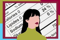 Collage with Background of a Product Label and Foreground Illustration of a White Woman 