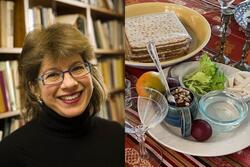 Collage of Susannah Heschel and Seder Plate with Orange