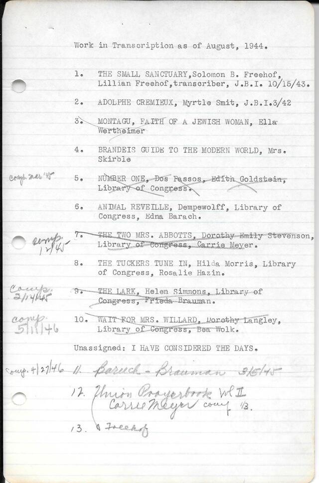 A printed page of documents to be typed into braille, with handwritten notes in pencil