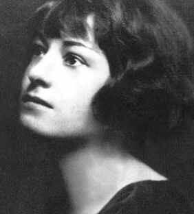 A young Dorothy Parker looks upward, toward left of frame