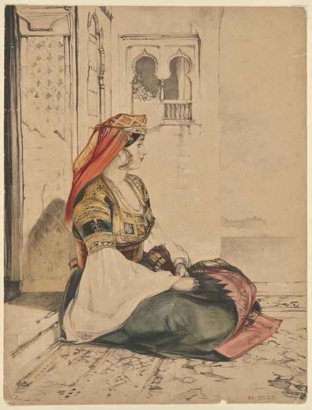 Sephardic Jewish woman of Gibraltar in fiesta dress. 1835.