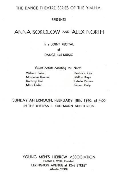 Anna Sokolow's Joint Recital at New York's 92nd Street Y, 1940