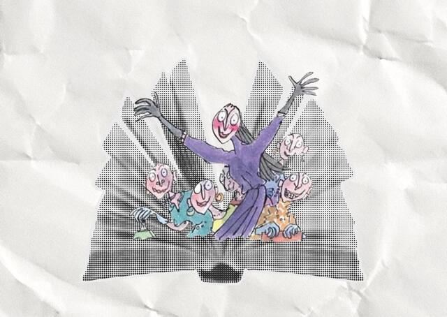 Images of The Witches with pages of a book