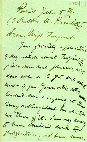 Letter from Henry James to Emma Lazarus, February 5, 1884, page 1