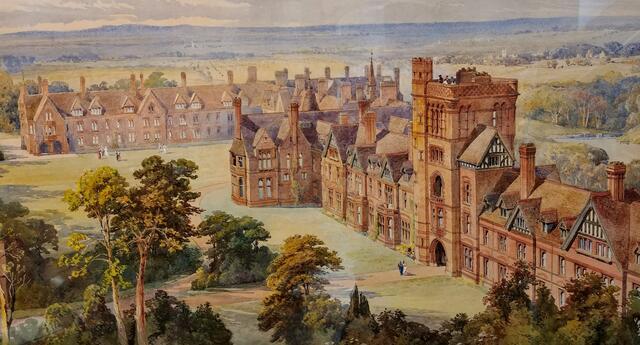 Water color of Girton College, Cambridge