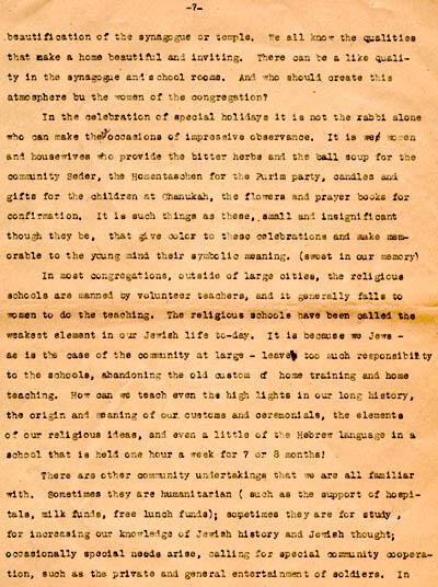 Gertrude Weil's Speech at Beth Or Temple Sisterhood Sabbath, Raleigh, NC, May 12, 1944, page 7
