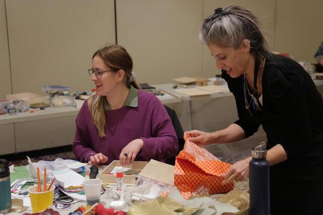 Alanna Davis and Michal Katz creating art at Artful Disclosure Facilitators' Workshop