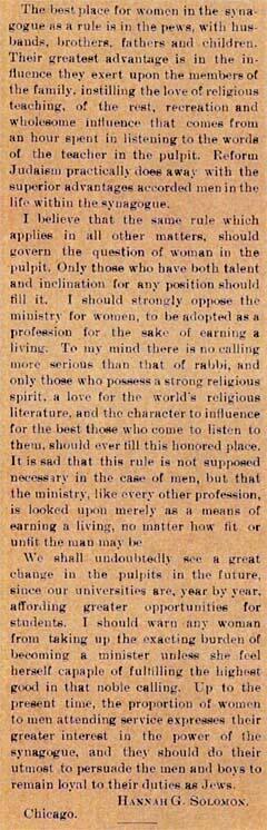 Symposium on "Woman in the Synagogue": Contributions from Henrietta Szold, Hannah G. Solomon, and Ray Frank, page 2