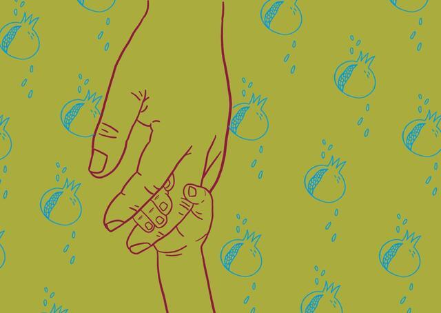 Collage of Illustrated Adult Hand Holding Child's Hand