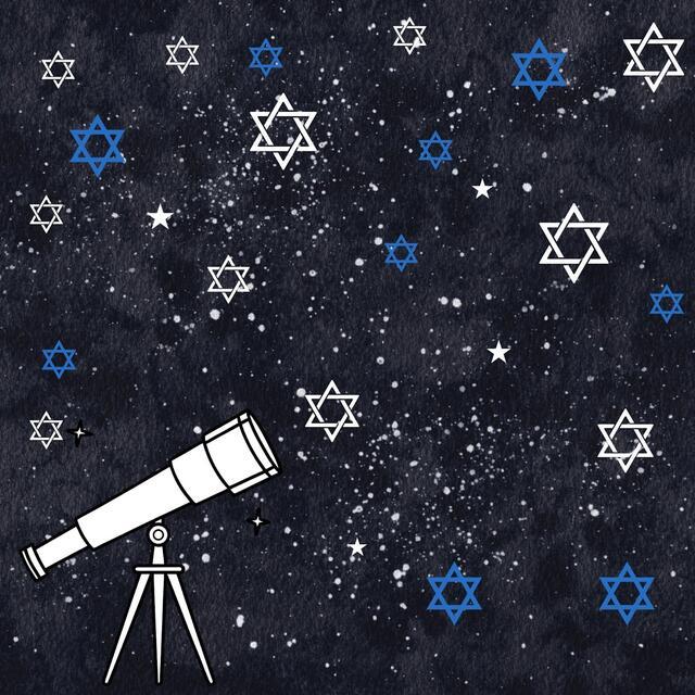 Collage of telescope and stars of david